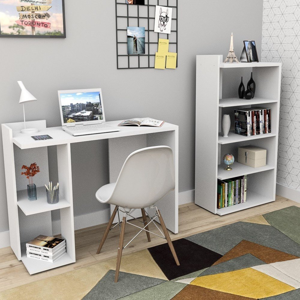 Conjunto Mesa para Escritório com Estante Sense Branco - Appunto - 2