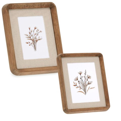 Kit Porta-retrato Arredondado em Madeira e Linho