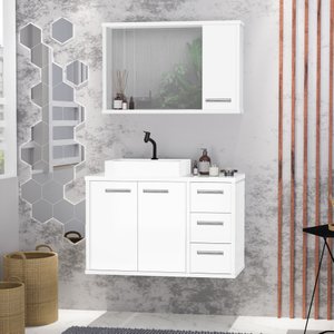 Gabinete para Banheiro com Cuba e Espelho Incluso Turin 80 - Branco