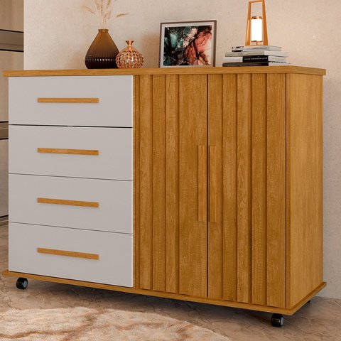 Cômoda 2 Portas e 4 Gavetas Ripado Lady Marrom/Nature