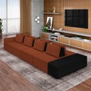Ver imagem 1 de Sofá Ilha com Encosto e Almofadas Móveis Olimpo 505cm Modulado Linho/pu Terracota/preto G45 - Gran B