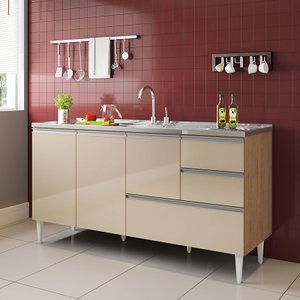 Balcão para Pia de 1,60 Mt Maceió com Gavetão Amendoa Off White