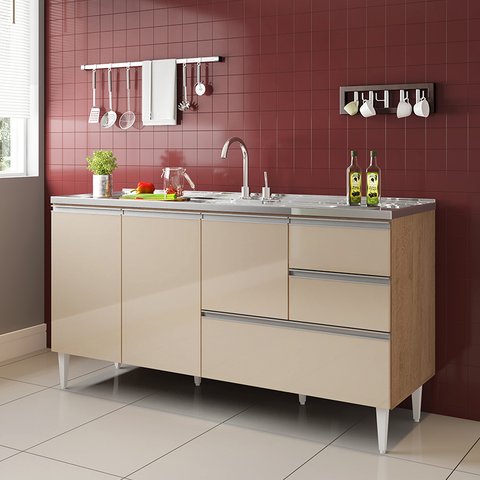 Balcão para Pia de 1,60 Mt Maceió com Gavetão Amendoa Off White