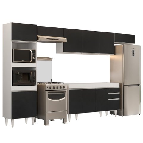 Armário de Cozinha Modulada 5 Peças CP13 Balcão sem Tampo Branco/Preto - Lumil Lumil Móveis