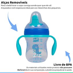 Copo Bebê Infantil Treinamento Com Alças e Medidas 200mL Graduado Verde Jacaré Training Cup - 2