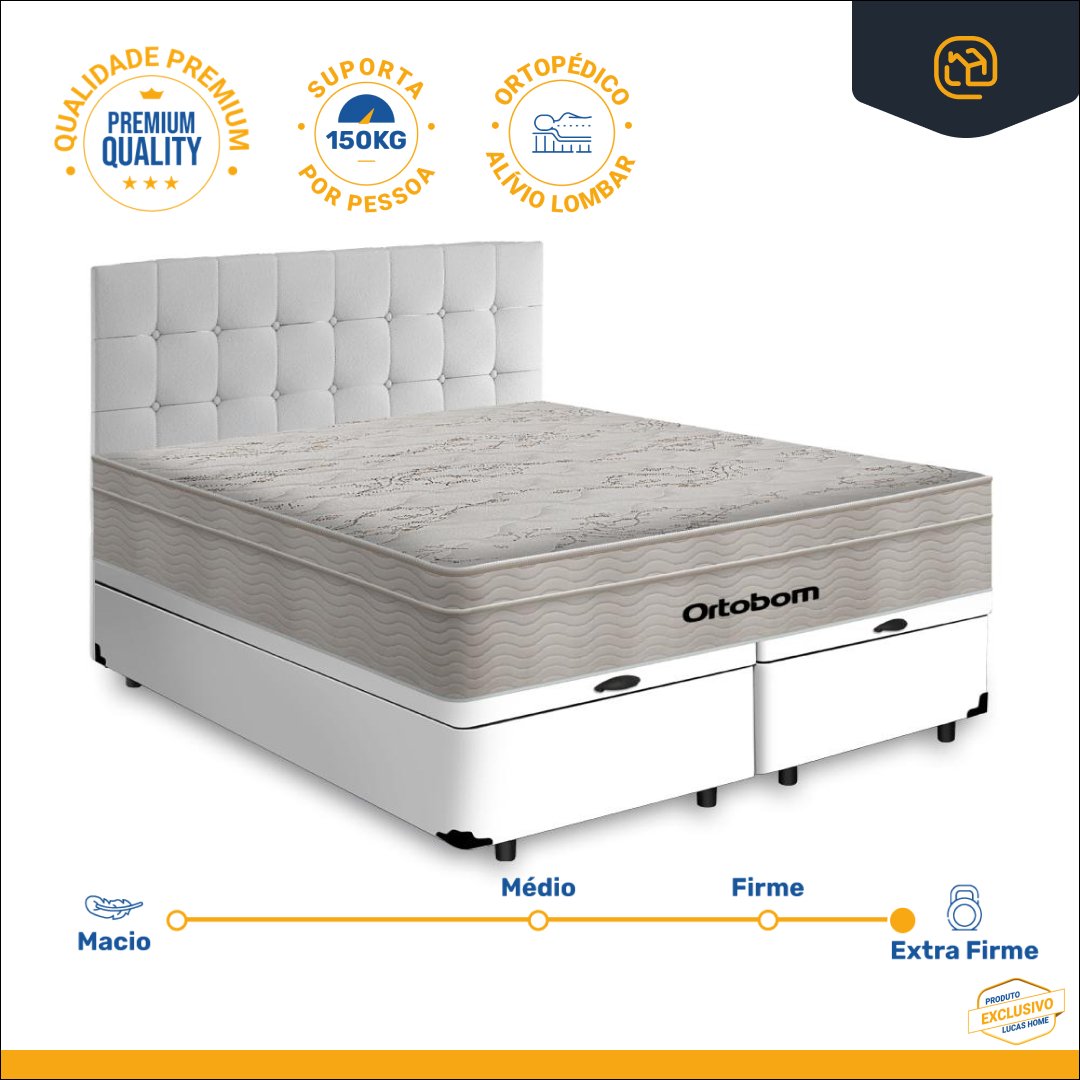 Cama Box Baú Queen Ortobom Airtech Springpocket com Cabeceira Cassis 158x198x72cm Branco - 2