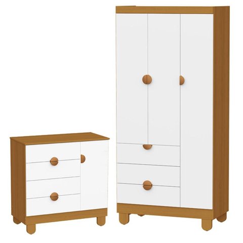Cômoda Sapateira e Guarda Roupa 3 Portas Apolo Branco Fosco Savana - Reller