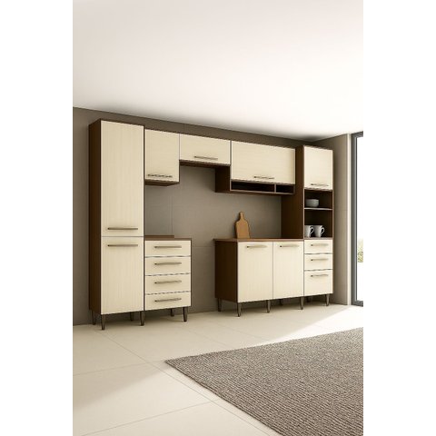 Cozinha Modulada 7 Peças Evolution Tannat/legno Crema