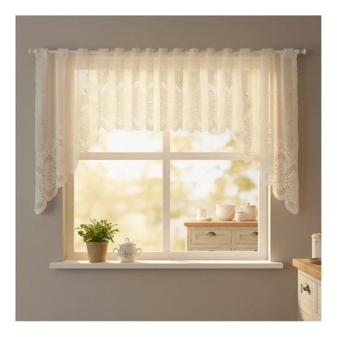 Cortina Renda Bando Cozinha Cascata 3,00 x1,00ALT Diversas:Arabesco Creme