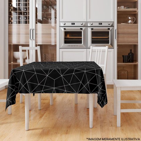 Toalha de Mesa Quadrada 4 Lugares Geométrico Preto