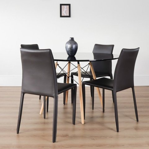 Conjunto Sala de Jantar Mesa Eiffel Redonda 120cm Tampo MDF com 4 Cadeiras Amanda Marrom