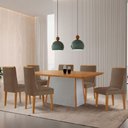 Ver imagem 1 de Mesa de Jantar Diane 180cm Tampo MDF Lam 6 Cadeiras Lisboa Moderna Veludo Capuccino Naturale Off