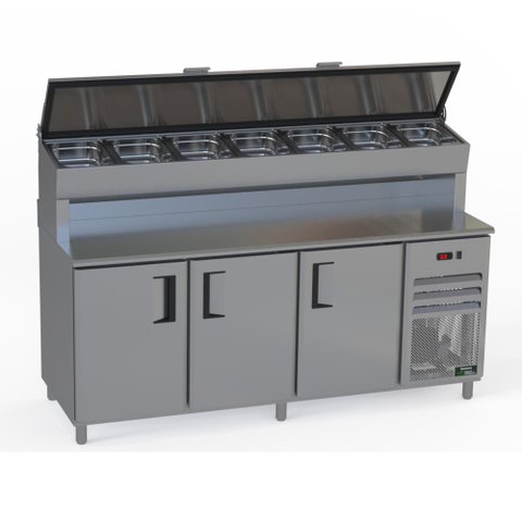 Balcão Condimentador Alto Refrigerado Venâncio 200cm Linha Prime Exterior Inox Interior Aluzinco