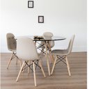 Ver imagem 1 de Conjunto Sala de Jantar Mesa Eiffel Redonda 120cm Tampo MDF com 4 Cadeiras Eiffel Botonê Bege