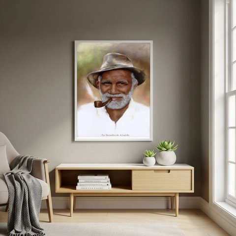 Quadro Decorativo Pai Benedito de Aruanda - 70x50cm:moldura Branca