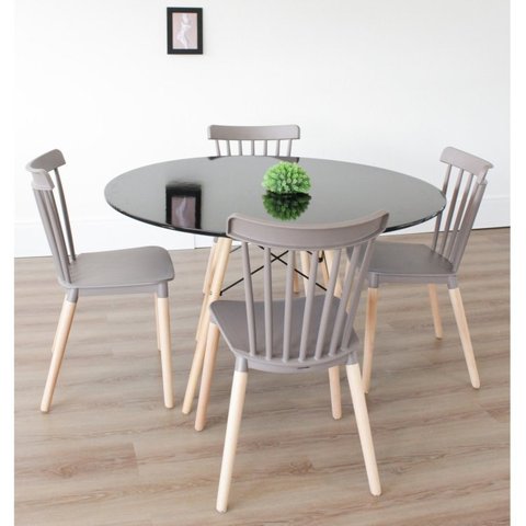 Conjunto Sala de Jantar Mesa Eiffel Redonda 120cm Tampo MDF com 4 Cadeiras Janaína Cinza