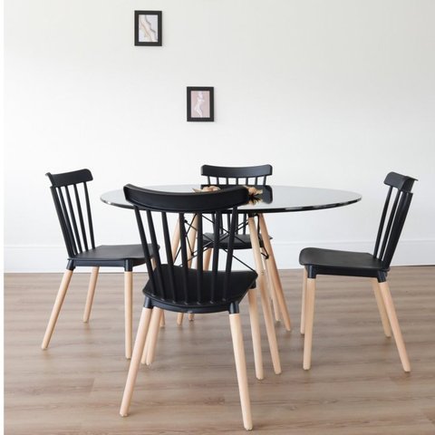 Conjunto Sala de Jantar Mesa Eiffel Redonda 120cm Tampo MDF com 4 Cadeiras Janaína Preto