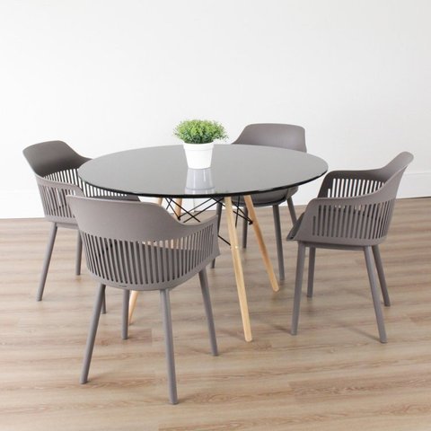 Conjunto Sala de Jantar Mesa Eiffel Redonda 120cm Tampo MDF com 4 Cadeiras Marcela Cinza