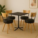 Ver imagem 1 de Conjunto Mesa de Jantar Quadrada Preta com 4 Cadeiras Estofada Preta Encosto Madeira Urban