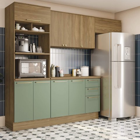 Armário de Cozinha Modulada Completa Reta 5 Peças 2,70m 206 Botanic Kappesberg