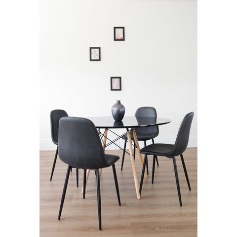 Conjunto Sala de Jantar Mesa Redonda 120cm Eiffel Tampo MDF com 4 Cadeiras Tania PU Preto