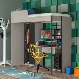 Cama Multifuncional Infantil com Roupeiro e Mesa Gamer Rebel  - 2