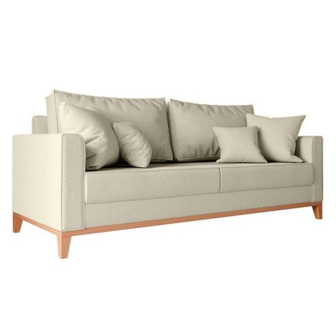 Sofá Beny 3 Lugares com Base de Madeira Élpis Móveis Linho Bege