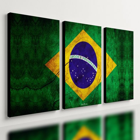 Kit 3 Quadro Decorativo Bandeira Brasil Patriota Sala Quarto 28x20cm