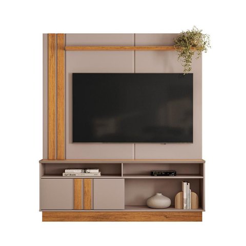 Estante Home Theater Fortaleza 1.6 Grigio Fosco/Canela para TV até 60” - Mobler