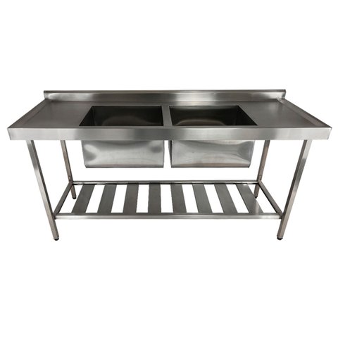 Pia Aço Inox Industrial 140x60x90 Cm Cuba Dupla Nortinox