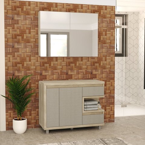 Gabinete para Banheiro 100cm com Espelheira sem Cuba Malba Marrom/Barrique/Argento