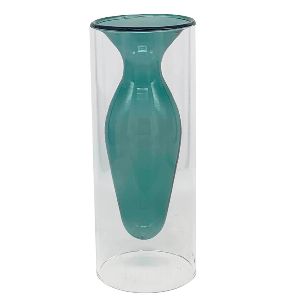 Vaso de Vidro Duplo Transparente e Azul