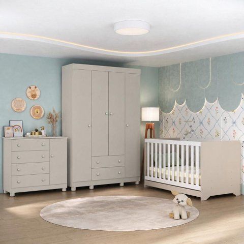 Quarto de Bebê Completo com Berço Americano 3 em 1 p/Colchão 130x70cm Allegra Multimóveis MP4582