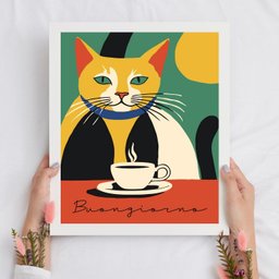 Quadro Gato Colorido - Buongiorno 24x18cm - com Vidro:moldura Branca - 2