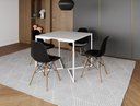 Ver imagem 1 de Mesa Industrial Base Ferro Branco em V Tampo 90x90 Branco 4 Cadeiras Eames Madeira Assento Preto