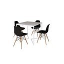Ver imagem 2 de Mesa Industrial Base Ferro Branco em V Tampo 90x90 Branco 4 Cadeiras Eames Madeira Assento Preto