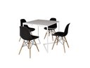 Ver imagem 2 de Mesa Industrial Base Ferro Branco em V Tampo 90x90 Branco 4 Cadeiras Eames Madeira Assento Preto