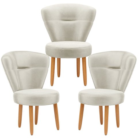 Kit 3 Poltronas para Maquiagem Recepção Estúdio de Beleza Cozinha Tecido Veludo Pés de Madeira