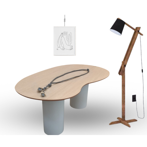 Mesa Organica Bean Laca+freijo Claro 160x90cm Modelar Moveis Mesa de Jantar Orgânica