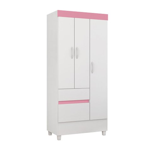 Guarda Roupa Infantil/Juvenil Ane 3 Portas Branco/Rosa - Bela Móveis