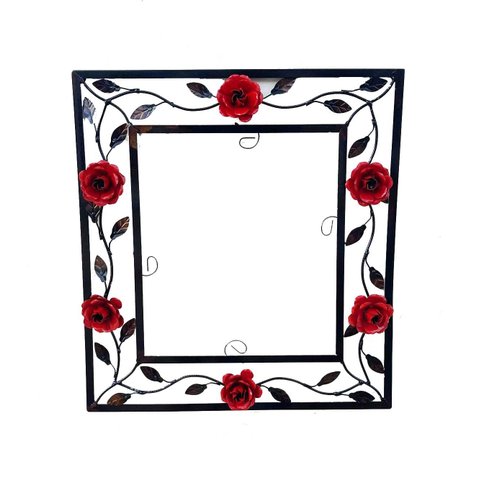 Moldura Sem Espelho Ferro Flores Vermelhas Decoração QUARTO BANHEIRO