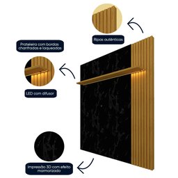 Painel para TV até 75 Polegadas com Led 1 Placa Ripado 1 Prateleira Primor 179,2cm Gelius Móveis - 5 Painel para TV até 75 Polegadas com Led 1 Placa Ripado 1 Prateleira Primor 179,2cm Gelius Móveis - 5