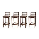 Ver imagem 2 de Kit 4 Banquetas Madeira Imbuia Cozinha Encosto Palha Rattan:Imbuia com Linho Marrom