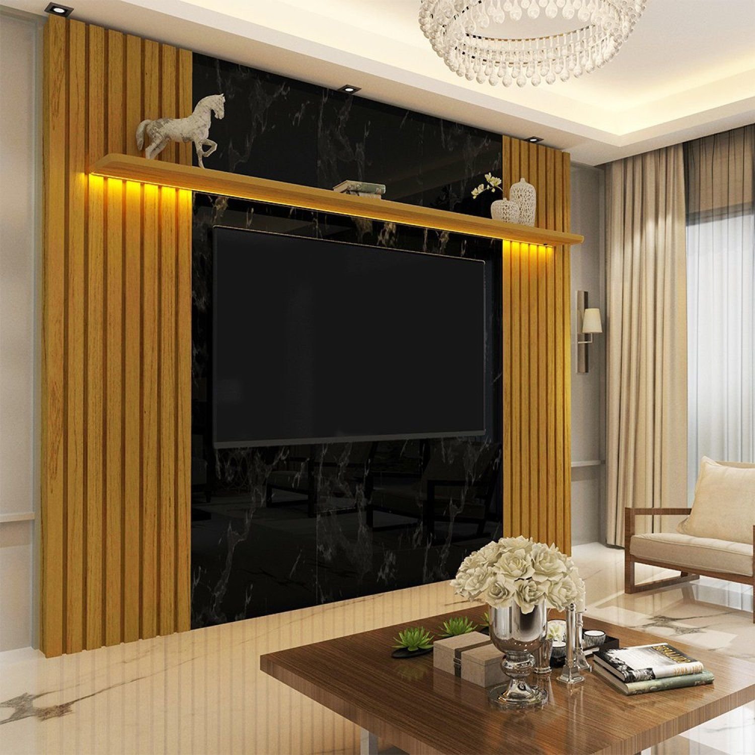 Painel para TV até 85 Polegadas com Led 2 Placas Ripado 1