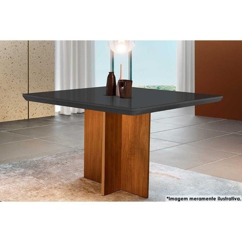 Mesa para Cozinha Berlim com Tampo 90x90cm Madeirado Vidro Canto Curvo Imbuia Grafite Rufato