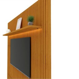 Rack com Painel Ripado para TV até 75 Polegadas com LED 100% MDF 184cmx250cm 2 Gavetas Nobre - 7
