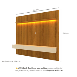 Rack com Painel Ripado para TV até 75 Polegadas com LED 100% MDF 184cmx250cm 2 Gavetas Nobre - 4