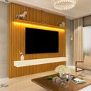 Ver imagem 1 de Rack com Painel para TV até 75 Polegadas 100% MDF Ripado com LED e 2 Gavetas 250CMX184CM Nobre Marrom