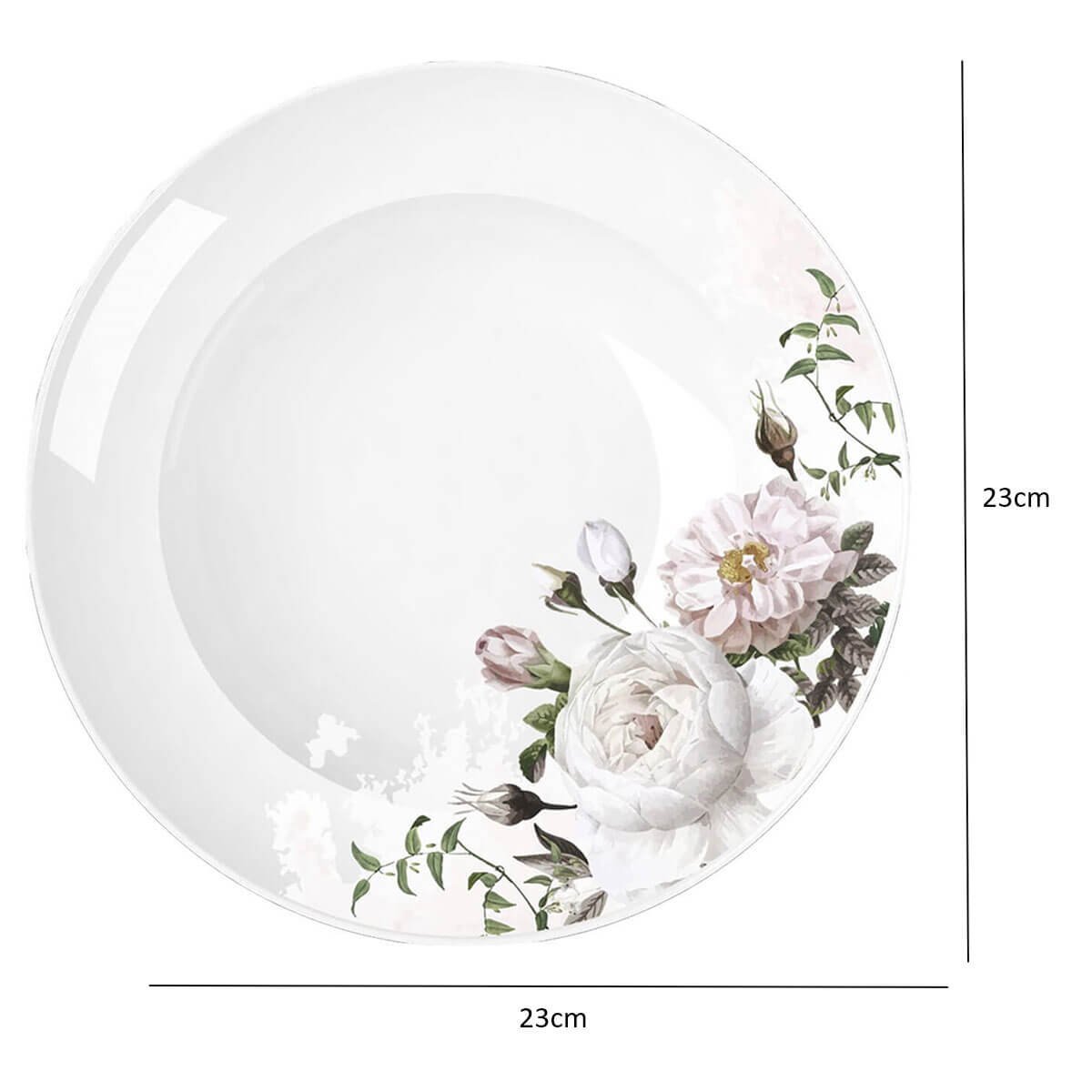 Jogo 6 Pratos de Porcelana com Estampa Floral Germer Fundos Redondos 23cm Garden - 3