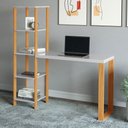 Ver imagem 1 de Mesa Escrivaninha Industrial 4 Prateleiras 100% Mdf Off White/freijó F29 - Pradel